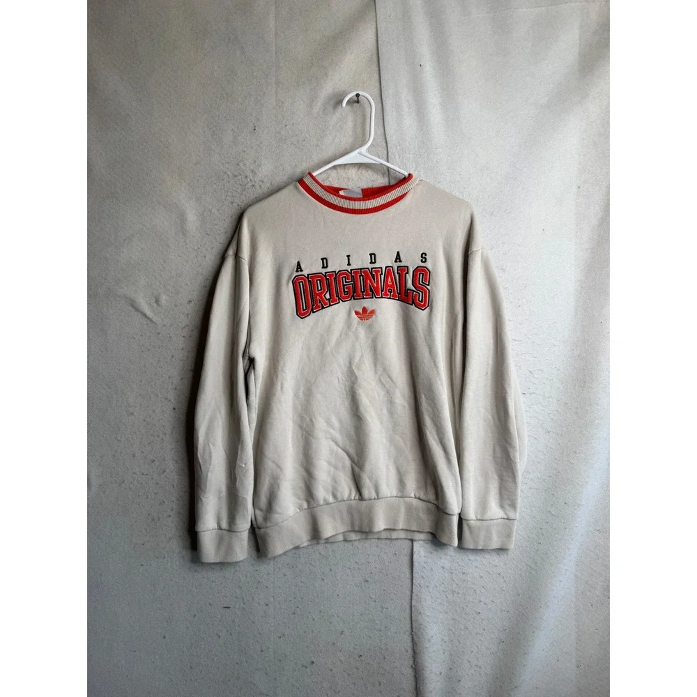 Adidas Originals Sweatshirt Mens Small Cream Red Collegiate Logo Pullover 7555